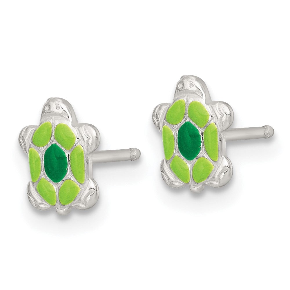 SS Polished Enameled Turtle 14 Inch Necklace and Post Earring Set