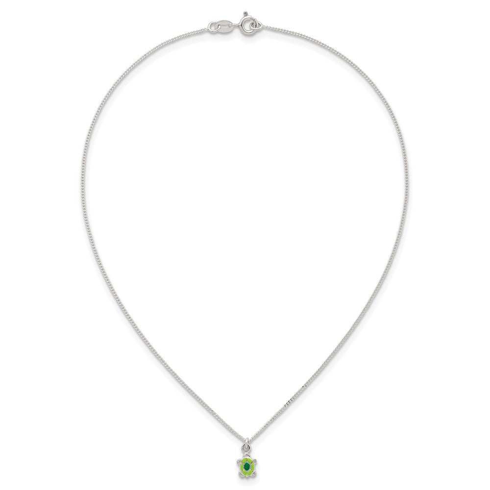 SS Polished Enameled Turtle 14 Inch Necklace and Post Earring Set