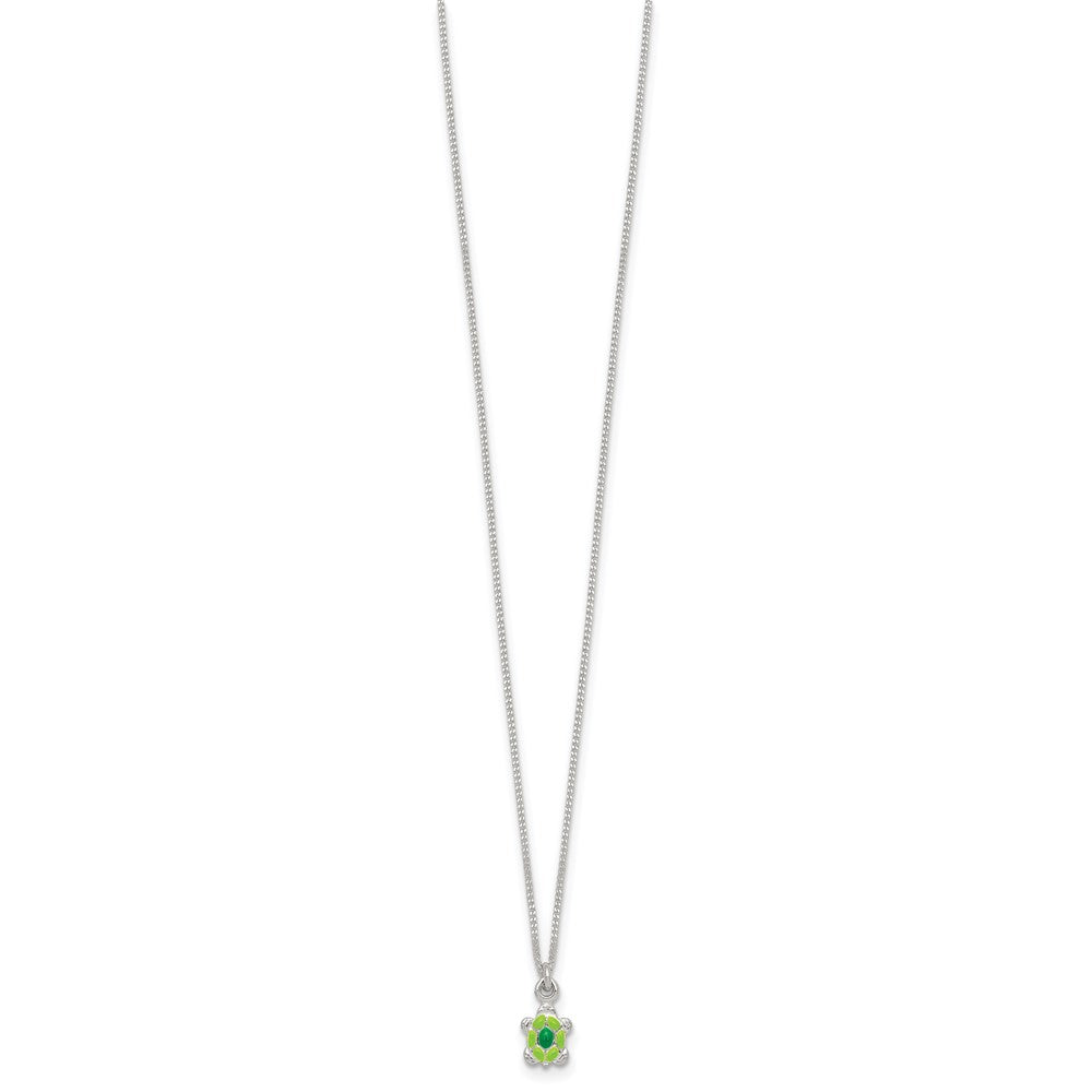 SS Polished Enameled Turtle 14 Inch Necklace and Post Earring Set