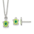 SS Polished Enameled Turtle 14 Inch Necklace and Post Earring Set