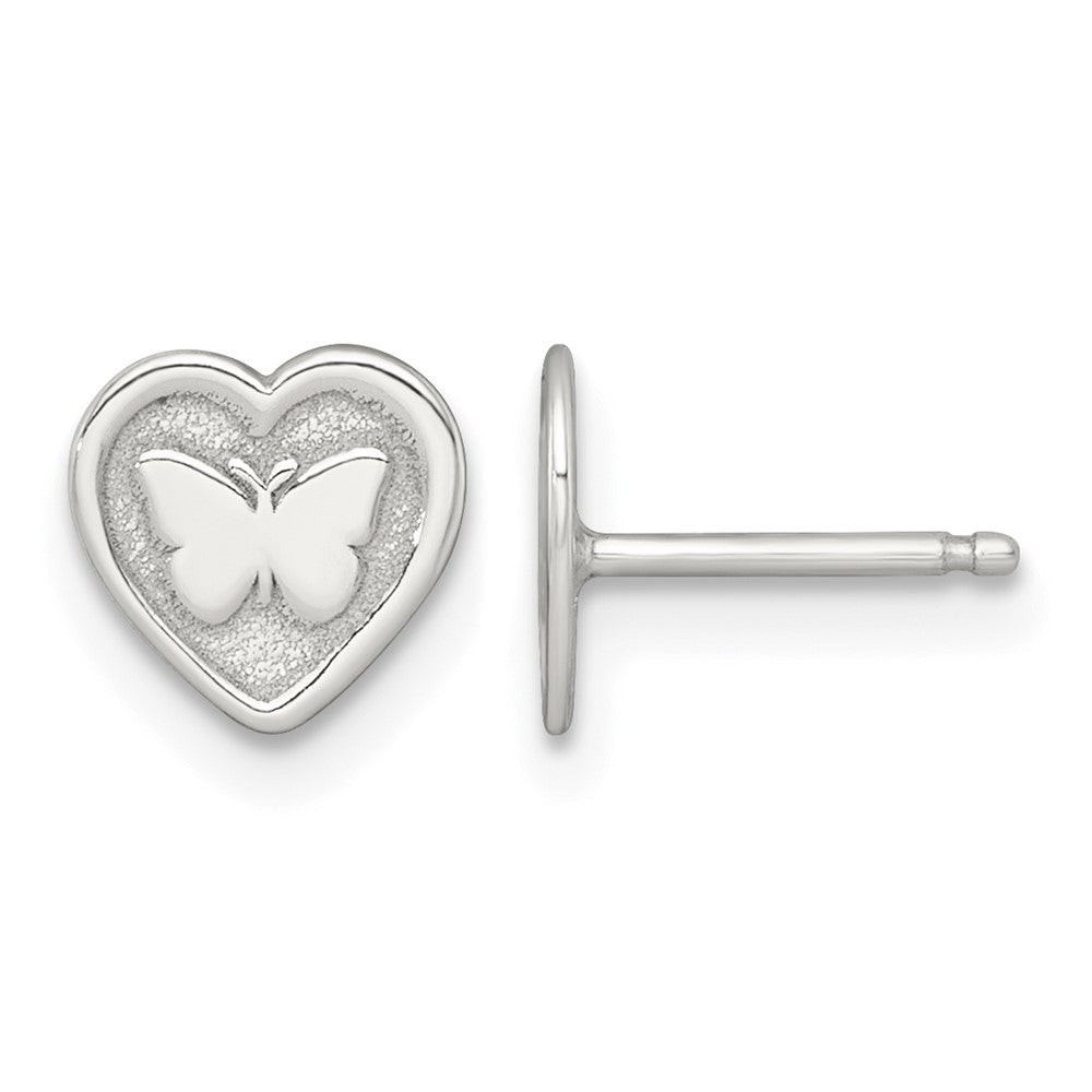 Sterling Silver Butterfly Heart Post Earring and Necklace Set