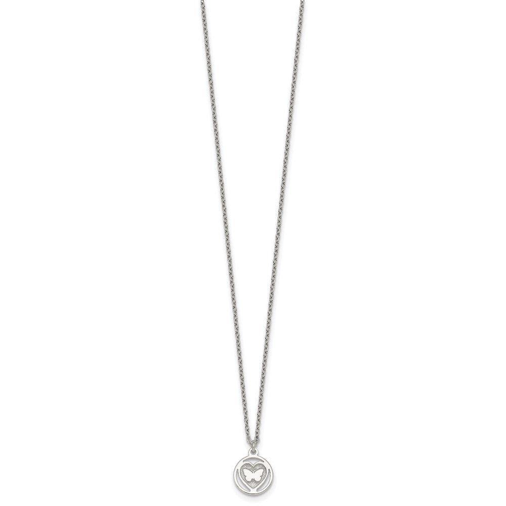 Sterling Silver Butterfly Heart Post Earring and Necklace Set