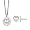 Sterling Silver Butterfly Heart Post Earring and Necklace Set