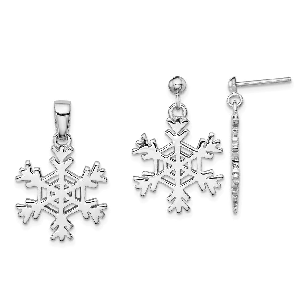 Sterling Silver Rhodium-plated Snowflake Earrings and Pendant Set