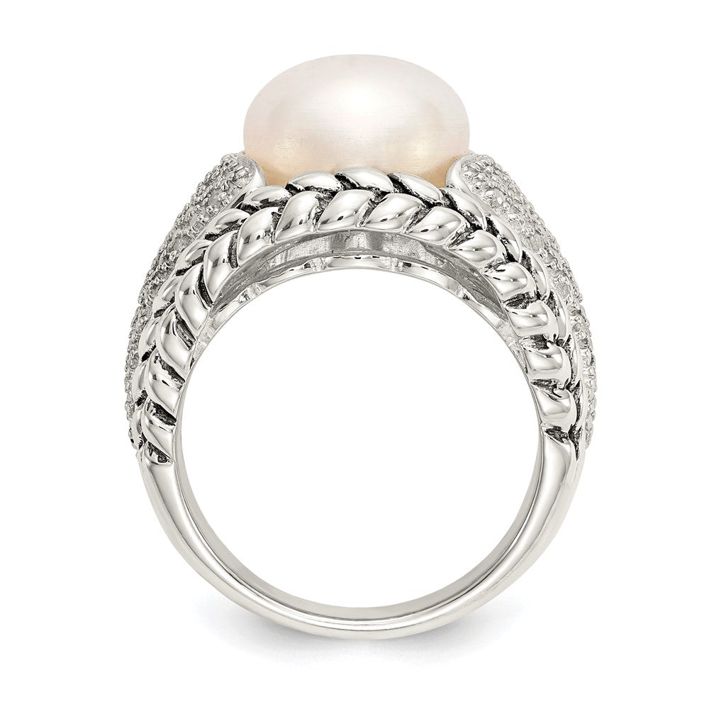 Sterling Silver Antiqued FW Cultured Pearl & Diamond Ring