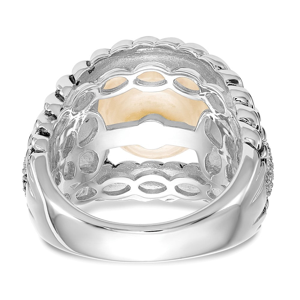 Sterling Silver Antiqued FW Cultured Pearl & Diamond Ring