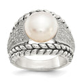 Sterling Silver Antiqued FW Cultured Pearl & Diamond Ring