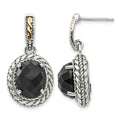 Sterling Silver w/14k Antiqued Onyx Post Dangle Earrings