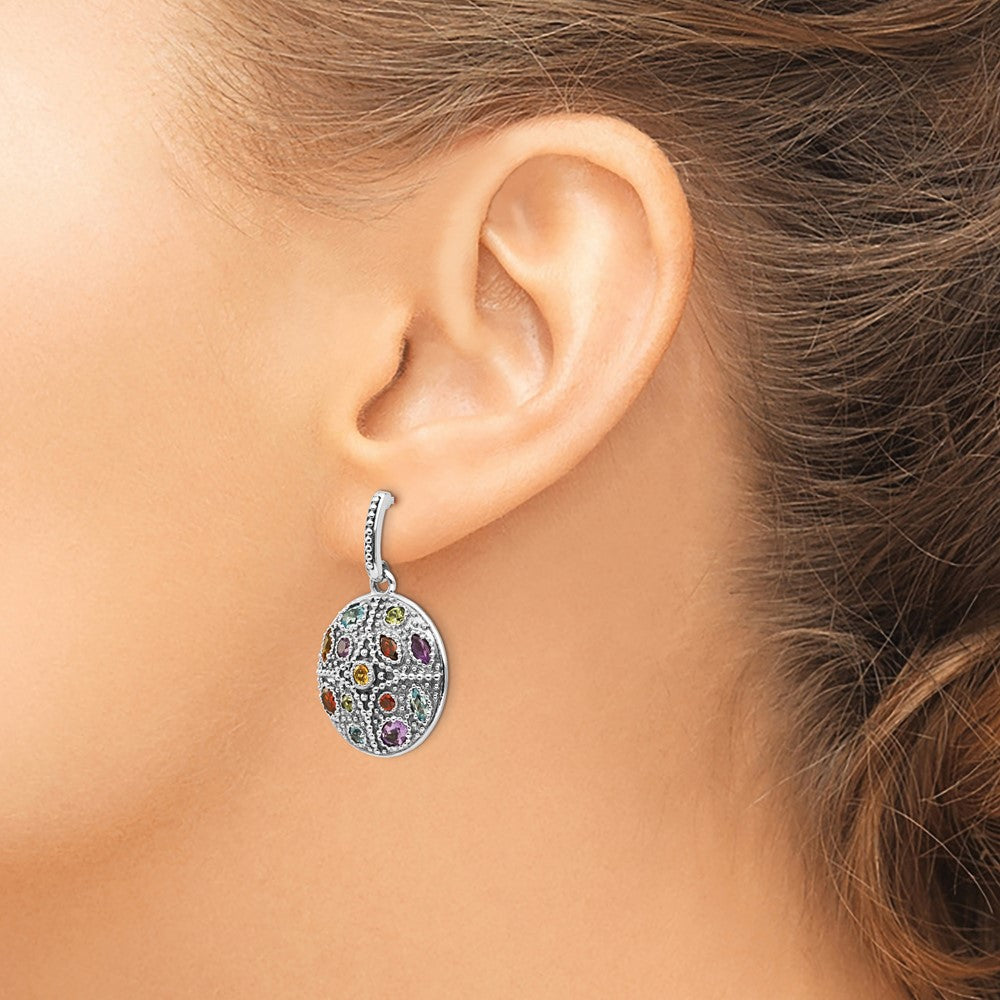 Sterling Silver w/14k Antiqued Multi Gemstone Post Dangle Earrings