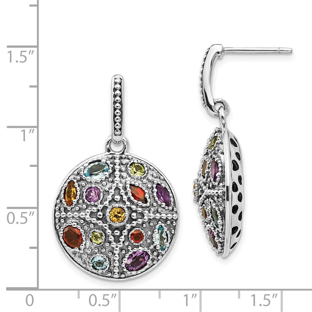 Sterling Silver w/14k Antiqued Multi Gemstone Post Dangle Earrings