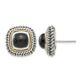 Sterling Silver Antiqued w/14k Cabochon Onyx Post Earrings