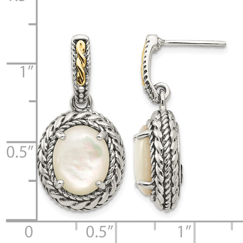 Sterling Silver w/14k Antiqued MOP Post Dangle Earrings