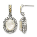 Sterling Silver w/14k Antiqued MOP Post Dangle Earrings