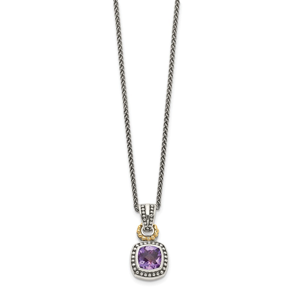 Sterling Silver w/14k Antiqued Amethyst Necklace