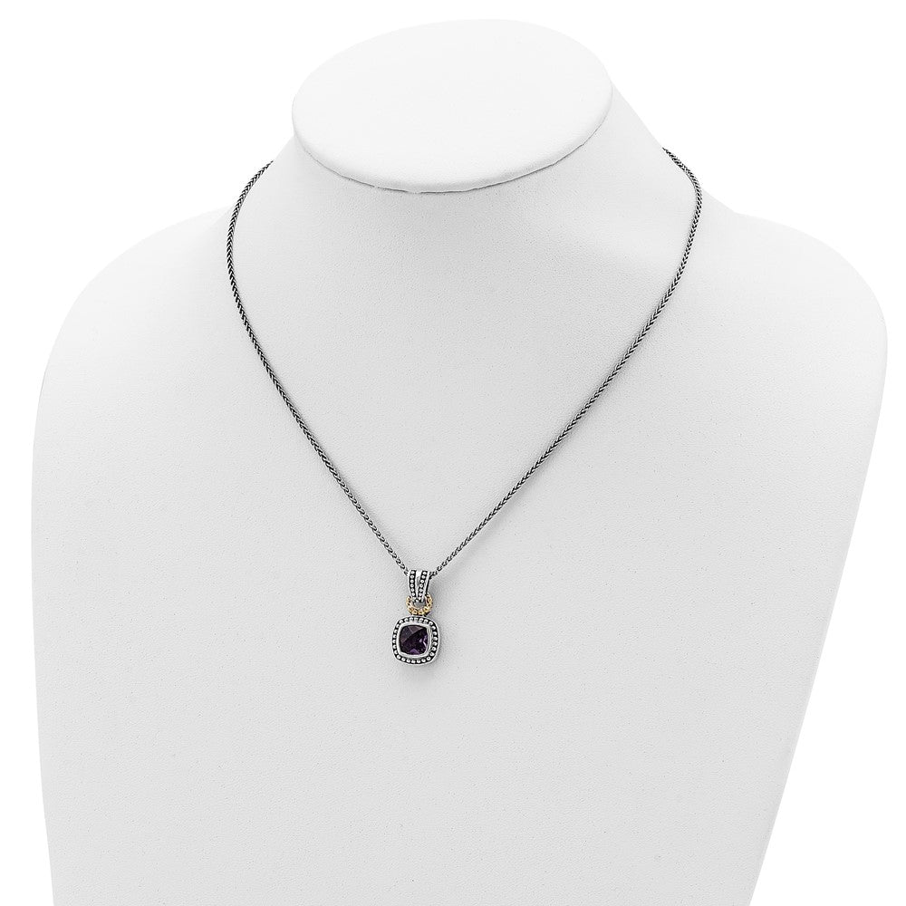Sterling Silver w/14k Antiqued Amethyst Necklace