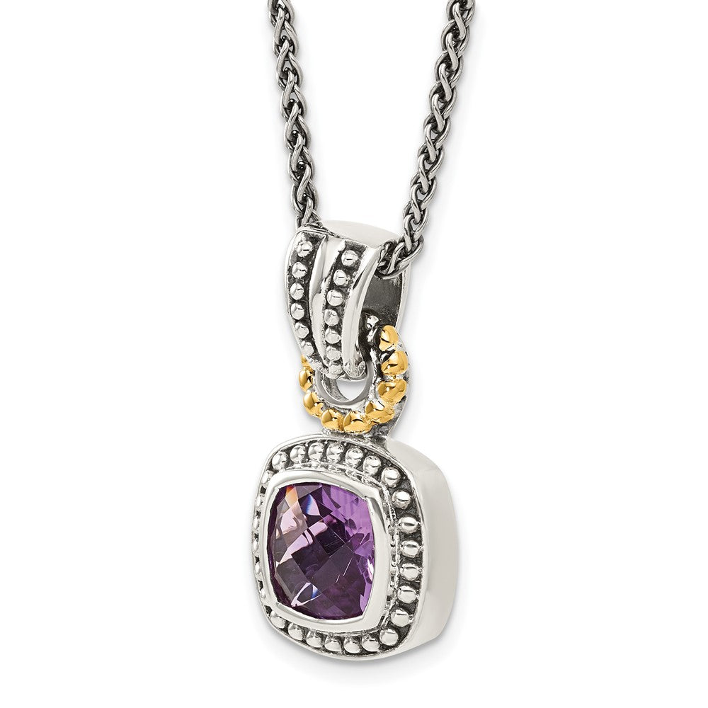 Sterling Silver w/14k Antiqued Amethyst Necklace