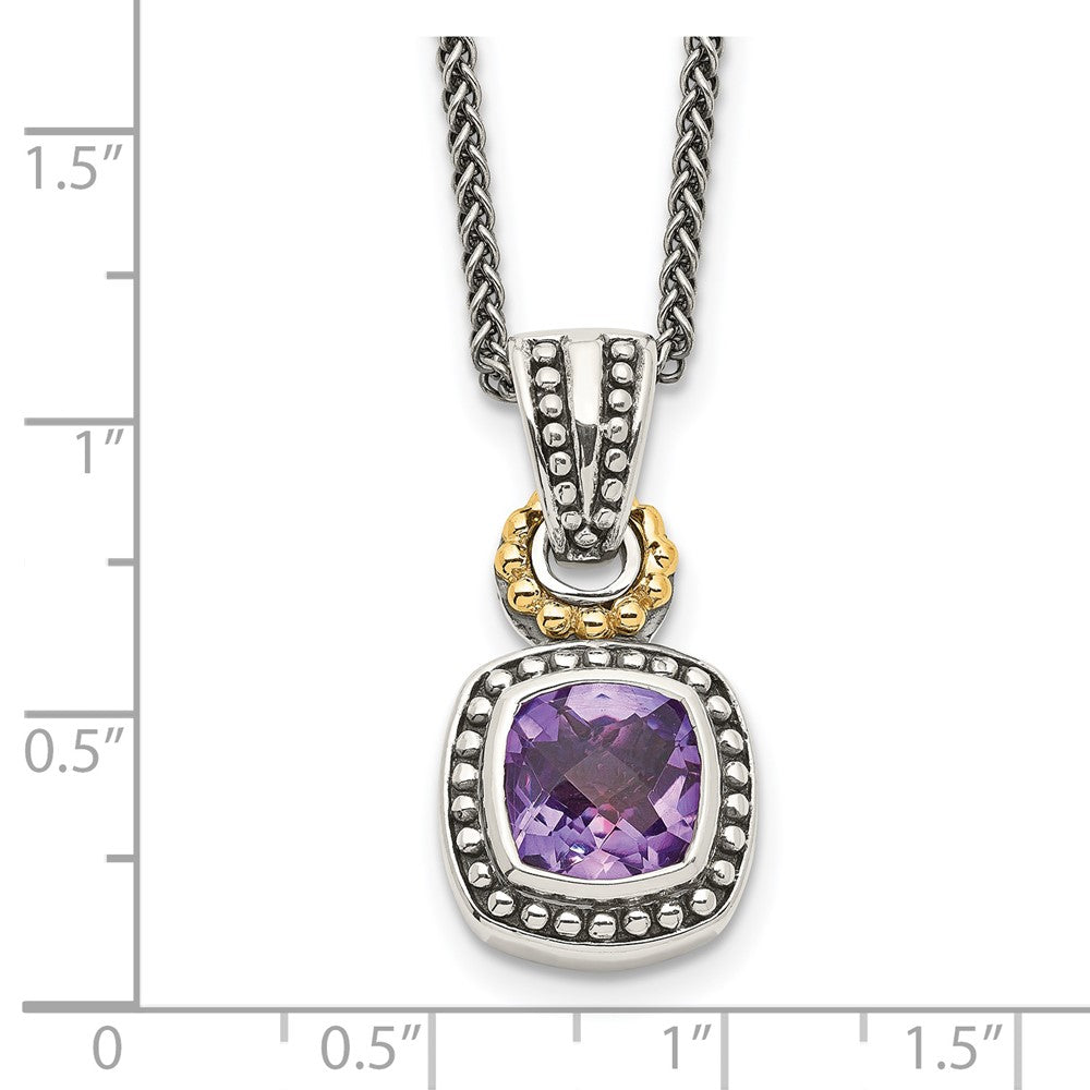 Sterling Silver w/14k Antiqued Amethyst Necklace