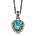 Sterling Silver w/14k Antiqued Blue Topaz Heart Necklace