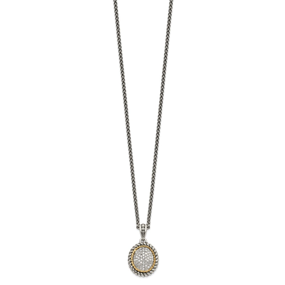 Sterling Silver w/14k Antiqued Diamond Necklace