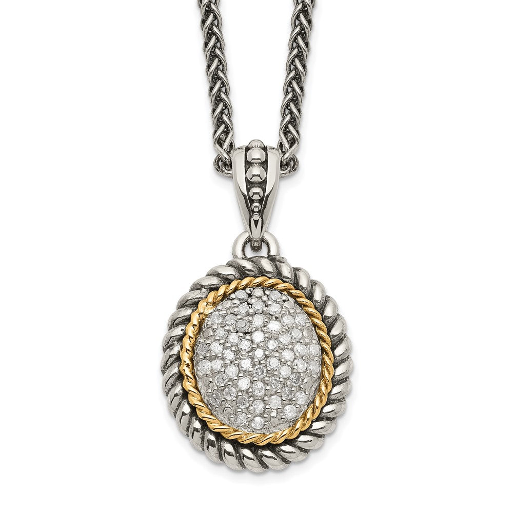 Sterling Silver w/14k Antiqued Diamond Necklace