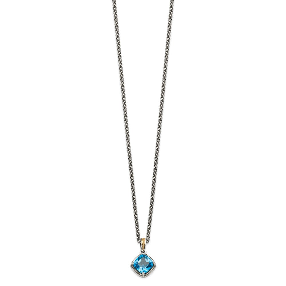 Sterling Silver w/14k Antiqued Blue Topaz Necklace