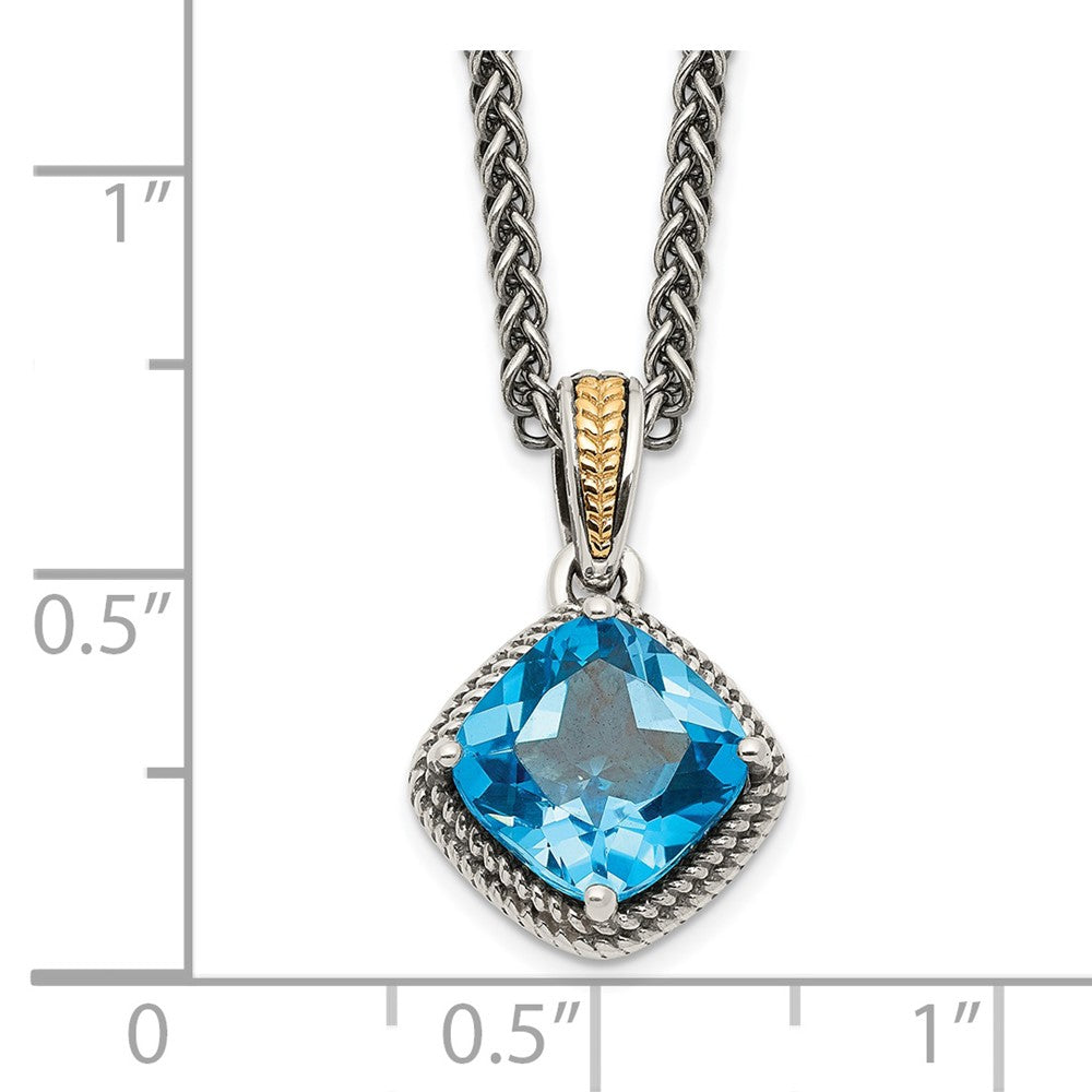 Sterling Silver w/14k Antiqued Blue Topaz Necklace
