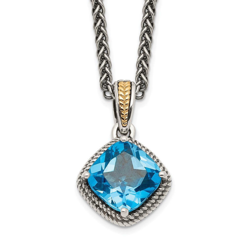 Sterling Silver w/14k Antiqued Blue Topaz Necklace