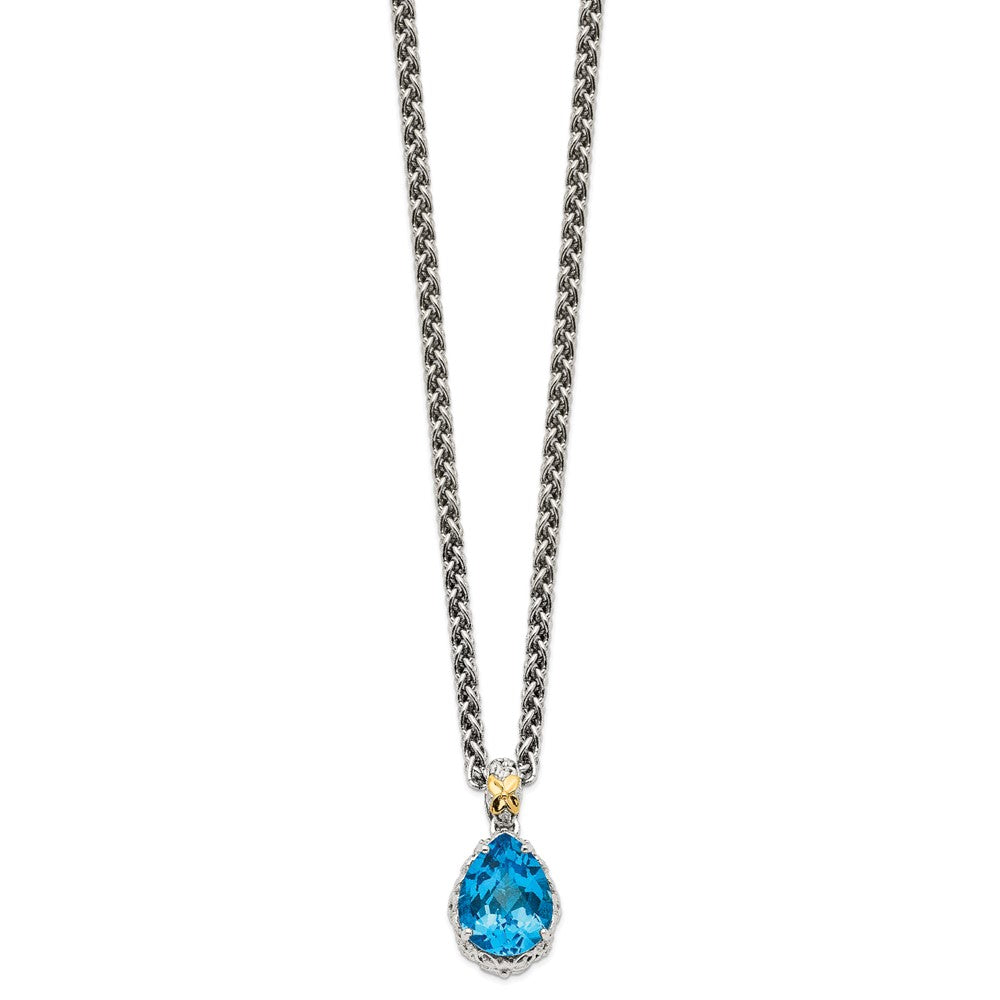 Sterling Silver Rhodium-plated w/14k Blue Topaz Necklace