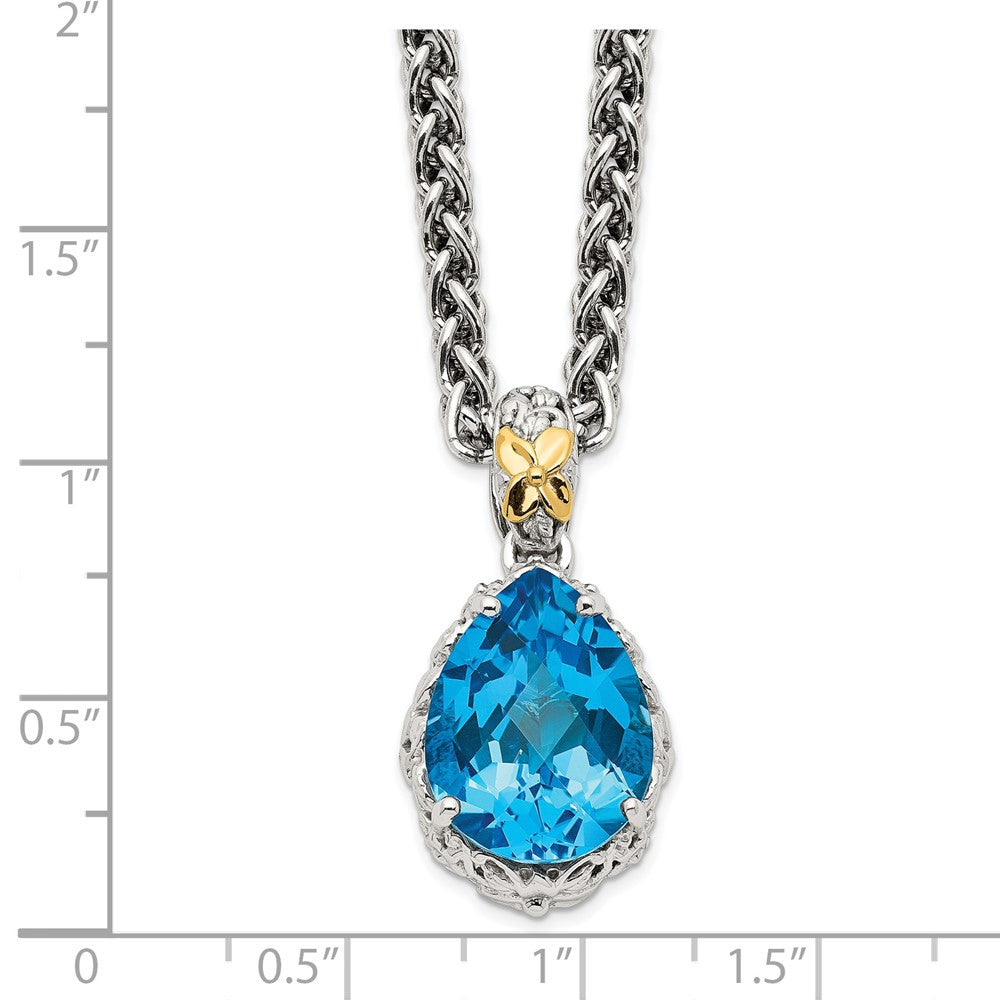 Sterling Silver Rhodium-plated w/14k Blue Topaz Necklace