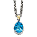 Sterling Silver Rhodium-plated w/14k Blue Topaz Necklace