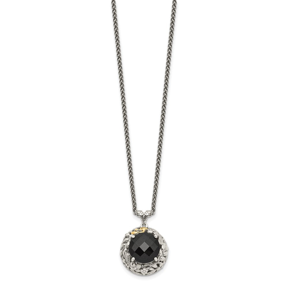 Sterling Silver w/14k Antiqued Onyx Necklace