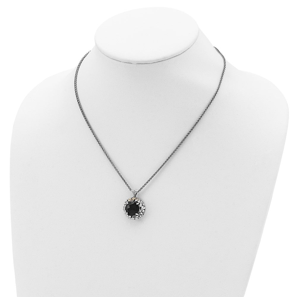 Sterling Silver w/14k Antiqued Onyx Necklace