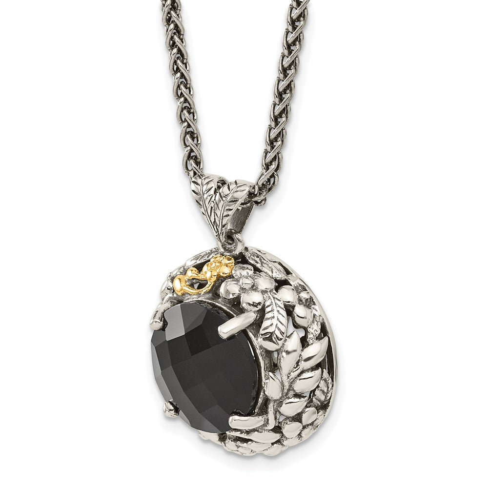 Sterling Silver w/14k Antiqued Onyx Necklace