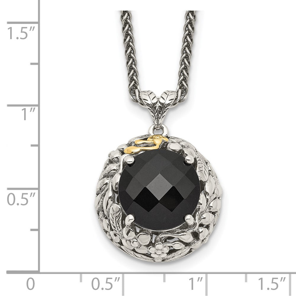 Sterling Silver w/14k Antiqued Onyx Necklace