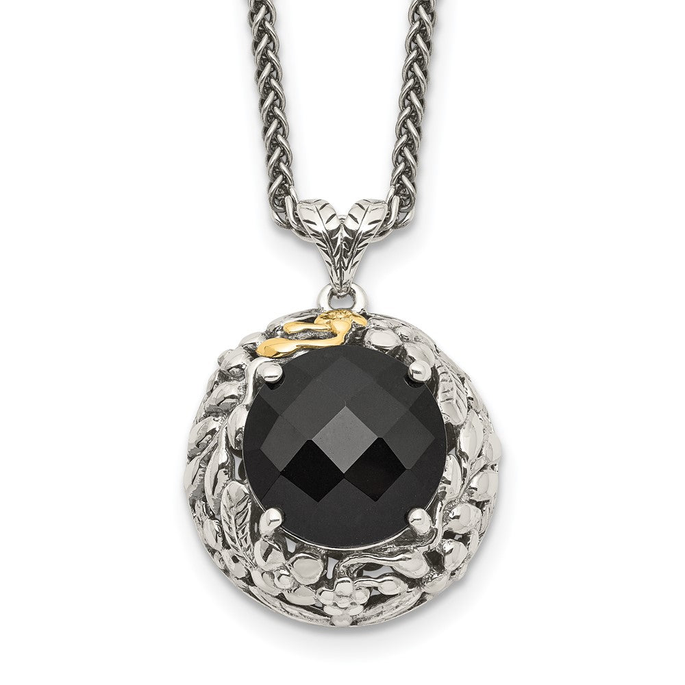 Sterling Silver w/14k Antiqued Onyx Necklace