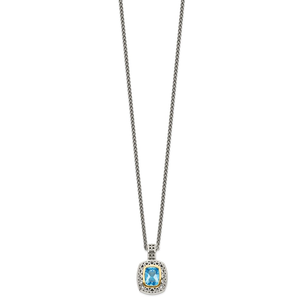 Sterling Silver w/14k Antiqued Light Swiss Blue Topaz Necklace