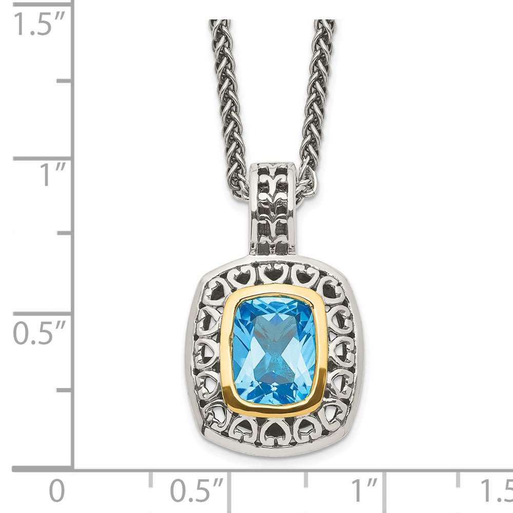 Sterling Silver w/14k Antiqued Light Swiss Blue Topaz Necklace