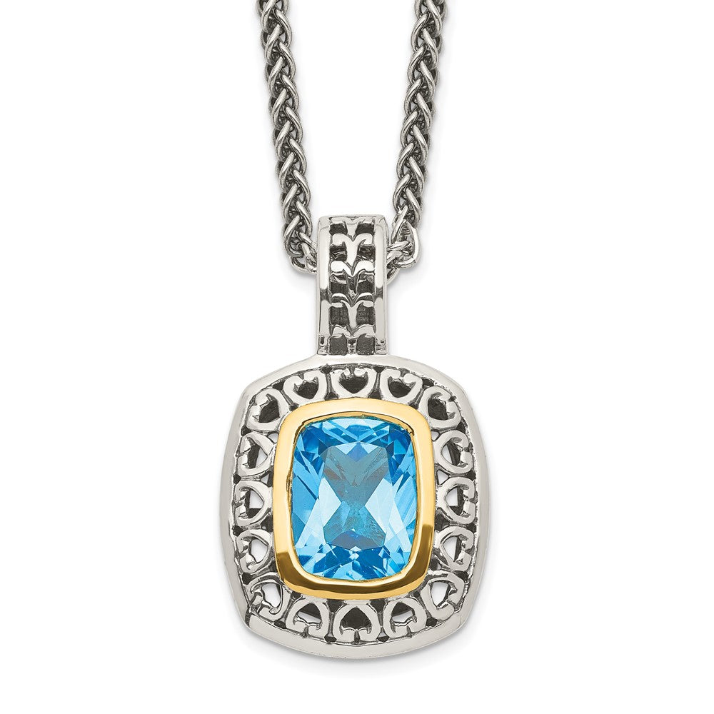 Sterling Silver w/14k Antiqued Light Swiss Blue Topaz Necklace