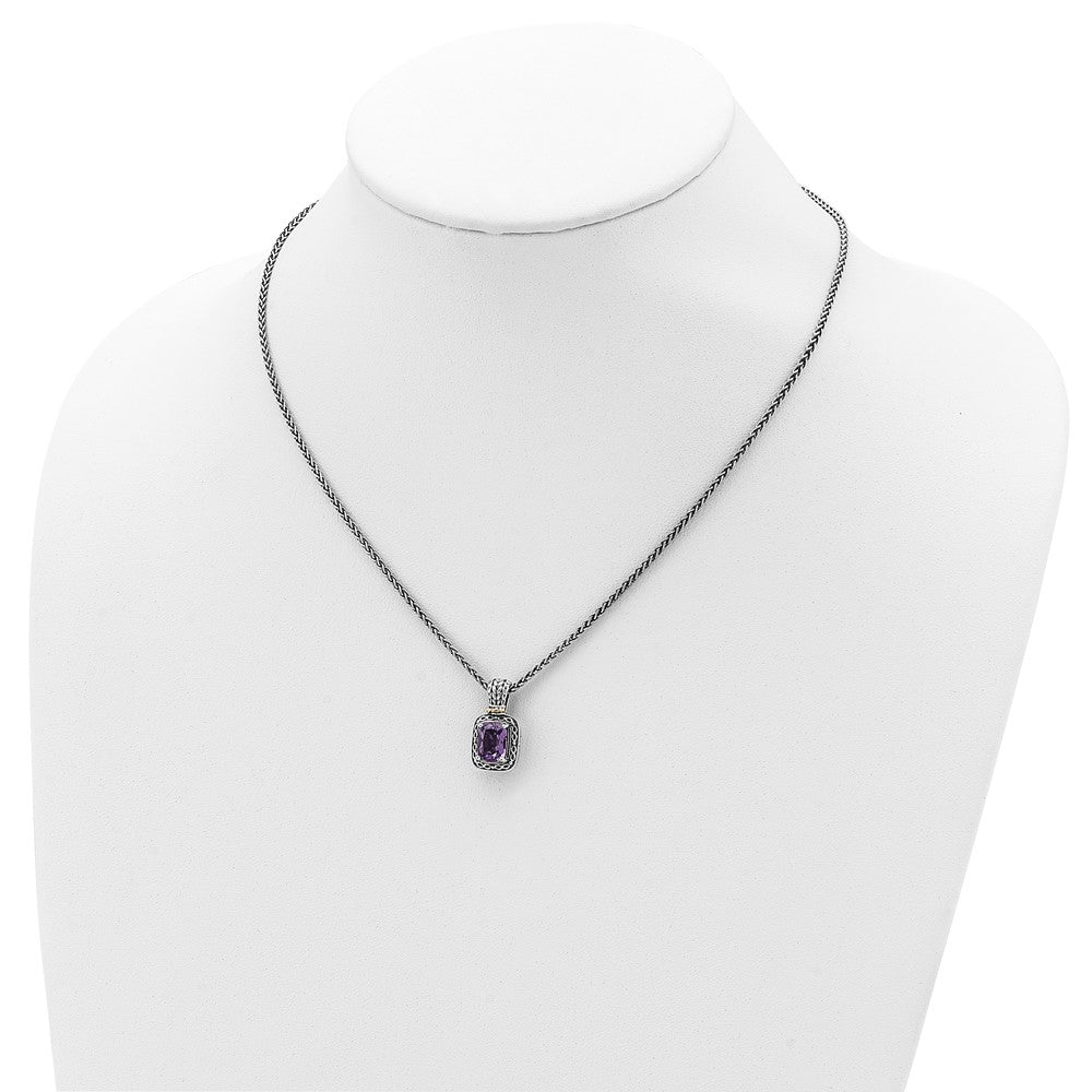 Sterling Silver w/14k Antiqued Amethyst Necklace