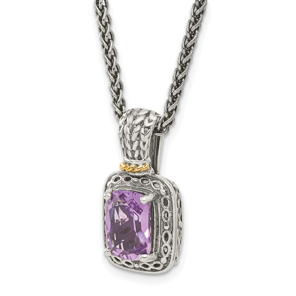 Sterling Silver w/14k Antiqued Amethyst Necklace