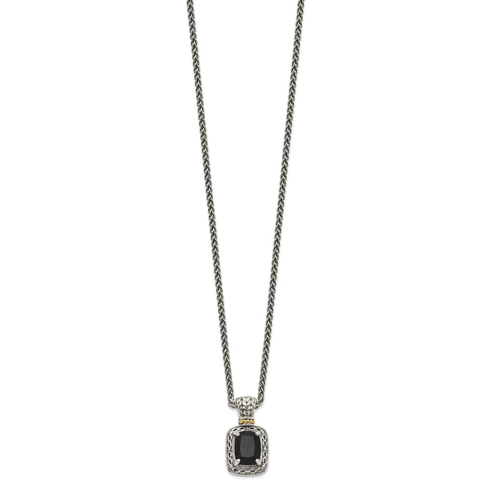 Sterling Silver w/14k Antiqued Onyx Necklace