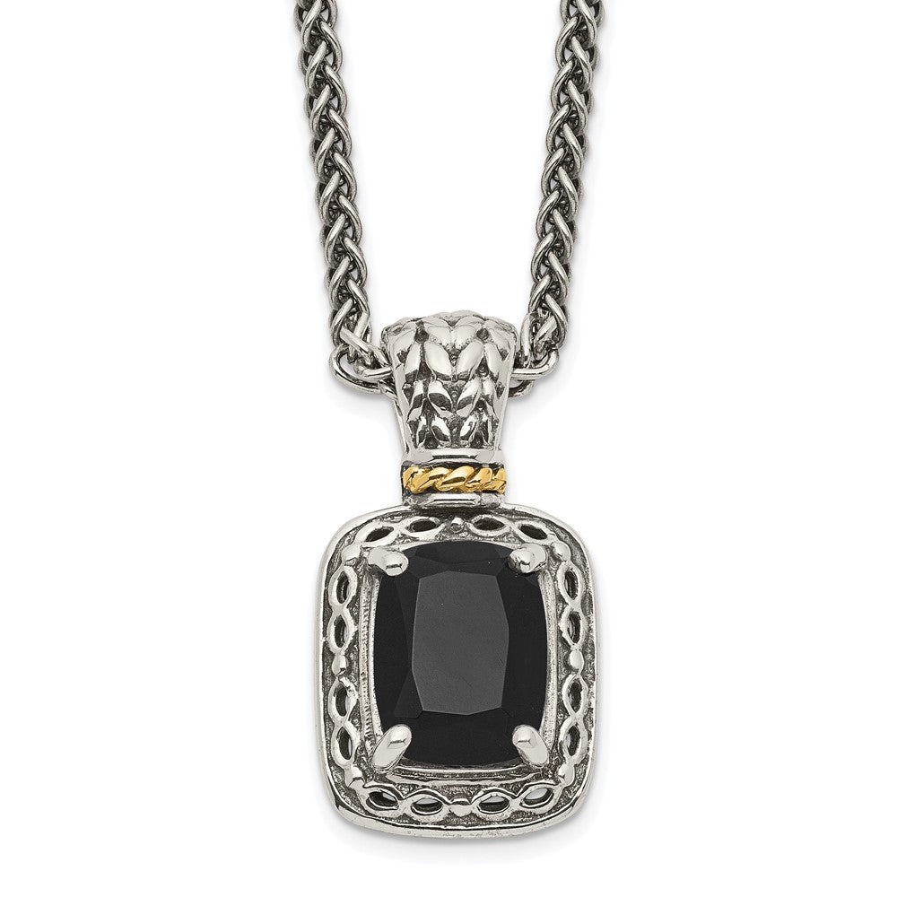 Sterling Silver w/14k Antiqued Onyx Necklace
