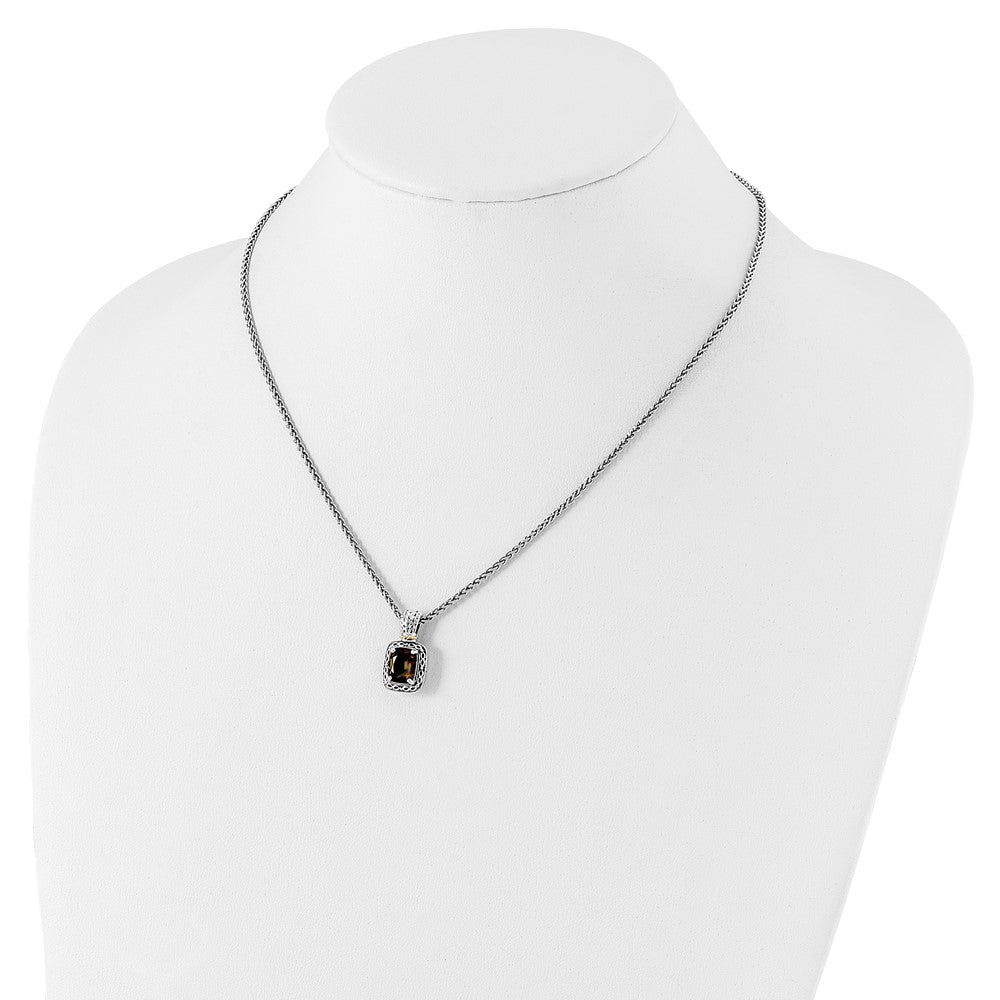 Sterling Silver w/14k Antiqued Smoky Quartz Necklace