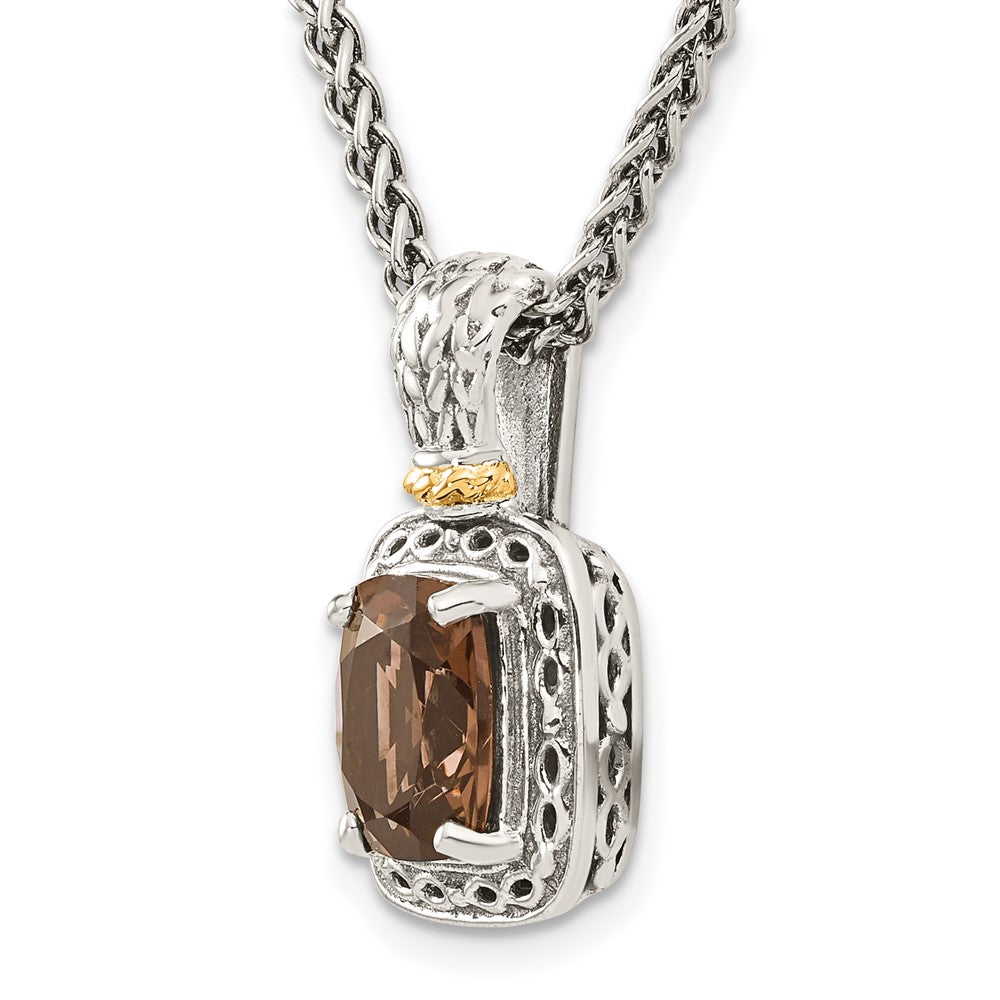 Sterling Silver w/14k Antiqued Smoky Quartz Necklace