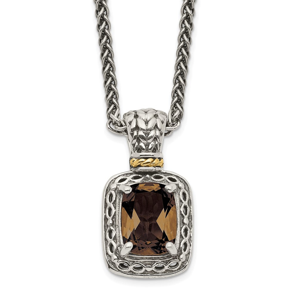 Sterling Silver w/14k Antiqued Smoky Quartz Necklace
