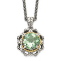 Sterling Silver w/14k Antiqued Green Quartz and Diamond Necklace