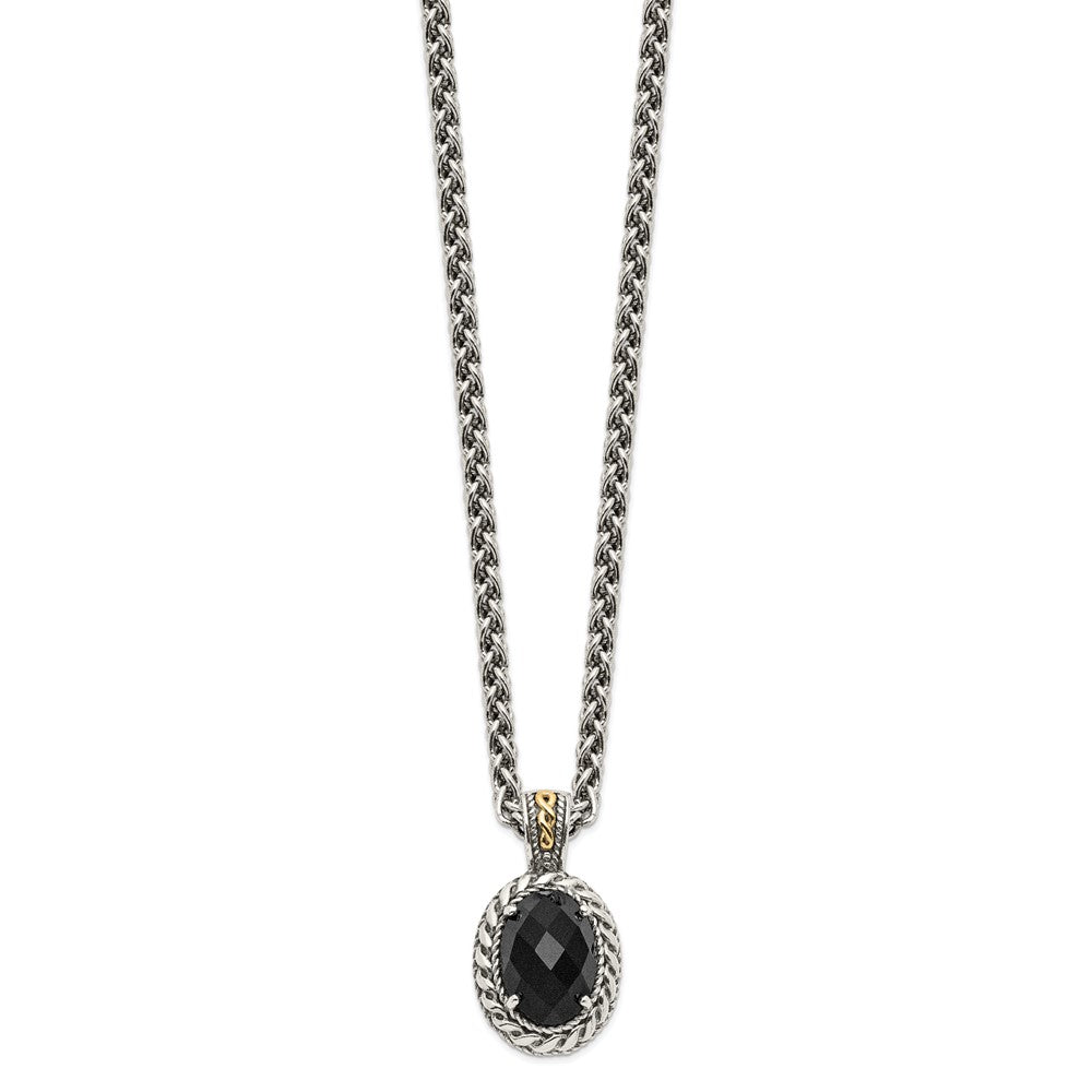 Sterling Silver w/14k Antiqued Onyx Necklace