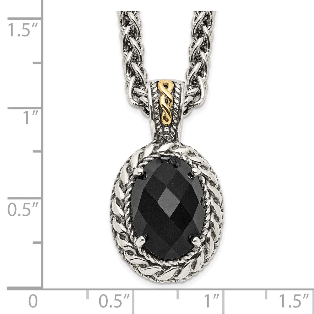 Sterling Silver w/14k Antiqued Onyx Necklace