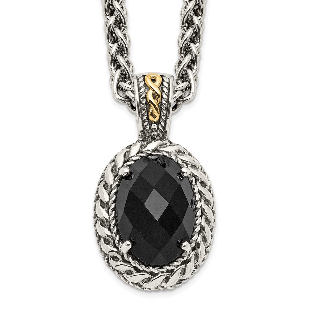 Sterling Silver w/14k Antiqued Onyx Necklace