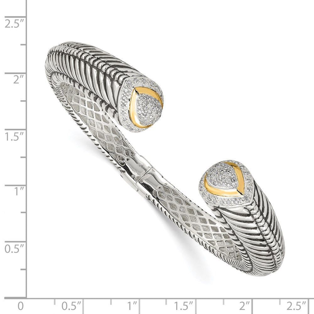 Sterling Silver Antiqued w/14k 1/2ct. Diamond Hinged Cuff Bracelet